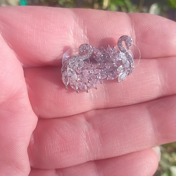 Pink Crystal Swan Stud Post Earrings - Picture 2 of 4